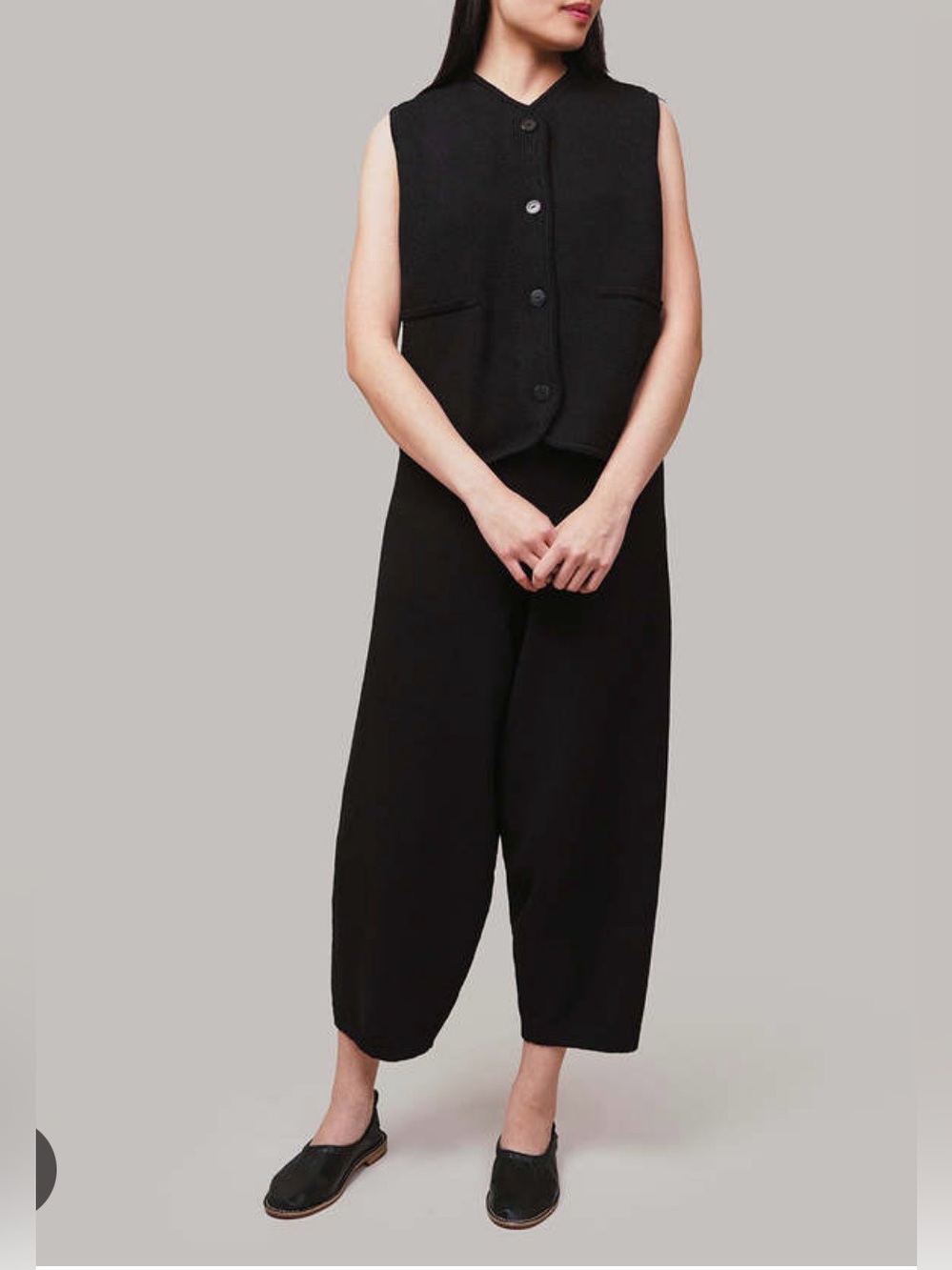 Cordera Black Wide-Leg Knit Crop Pants
